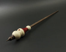 Load image into Gallery viewer, Snowman support spindle in holly, hand dyed curly maple, and walnut