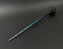 Load image into Gallery viewer, Dragon egg bead spindle in African blackwood and hand dyed curly maple