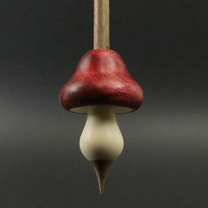 Mushroom support spindle in hand dyed figured cottonwood, holly, and walnut