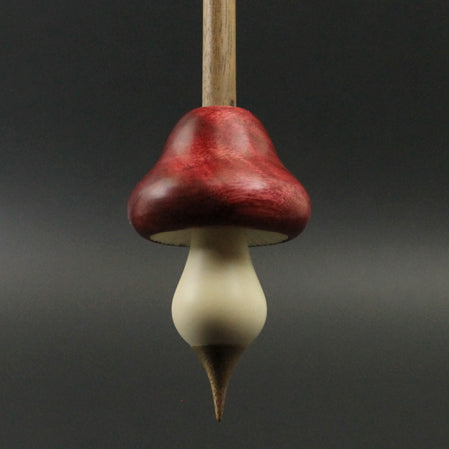 Mushroom support spindle in hand dyed figured cottonwood, holly, and walnut