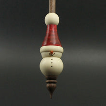 Load image into Gallery viewer, Snowman support spindle in holly, hand dyed curly maple, and walnut