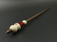 Load image into Gallery viewer, Snowman support spindle in holly, hand dyed curly maple, and walnut