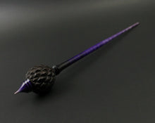 Load image into Gallery viewer, Dragon egg bead spindle in African blackwood and hand dyed curly maple