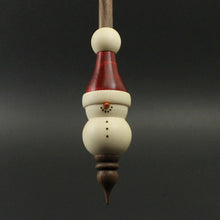 Load image into Gallery viewer, Snowman support spindle in holly, hand dyed curly maple, and walnut