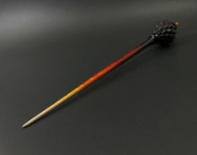 Load image into Gallery viewer, Dragon egg bead spindle in African blackwood and hand dyed curly maple