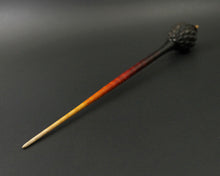 Load image into Gallery viewer, Dragon egg bead spindle in African blackwood and hand dyed curly maple