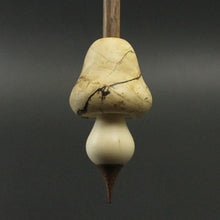 Load image into Gallery viewer, Mushroom support spindle in spalted hackberry, holly, and walnut
