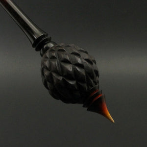 Dragon egg bead spindle in African blackwood and hand dyed curly maple