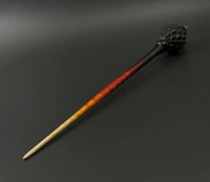 Dragon egg bead spindle in African blackwood and hand dyed curly maple