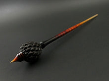 Load image into Gallery viewer, Dragon egg bead spindle in African blackwood and hand dyed curly maple