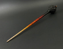 Load image into Gallery viewer, Dragon egg bead spindle in African blackwood and hand dyed curly maple