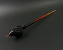 Load image into Gallery viewer, Dragon egg bead spindle in African blackwood and hand dyed curly maple (<font color="red"<b>RESERVED</b></font> for Chantilly)
