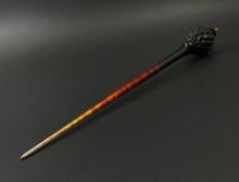 Load image into Gallery viewer, Dragon egg bead spindle in African blackwood and hand dyed curly maple (<font color="red"<b>RESERVED</b></font> for Chantilly)