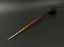 Load image into Gallery viewer, Dragon egg bead spindle in African blackwood and hand dyed curly maple