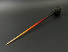 Load image into Gallery viewer, Dragon egg bead spindle in African blackwood and hand dyed curly maple