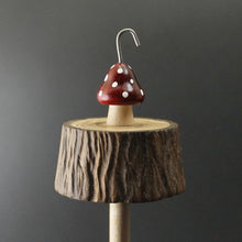 Load image into Gallery viewer, Toadstool stump drop spindle in walnut and curly maple