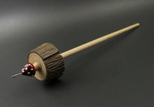 Load image into Gallery viewer, Toadstool stump drop spindle in walnut and curly maple