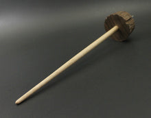 Load image into Gallery viewer, Toadstool stump drop spindle in walnut and curly maple