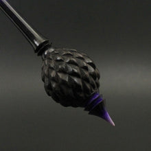 Load image into Gallery viewer, Dragon egg bead spindle in African blackwood and hand dyed curly maple (<font color="red"<b>RESERVED</b></font> for Minji)