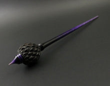 Load image into Gallery viewer, Dragon egg bead spindle in African blackwood and hand dyed curly maple (<font color="red"<b>RESERVED</b></font> for Minji)