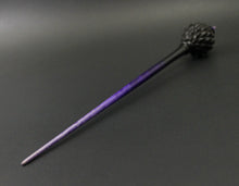 Load image into Gallery viewer, Dragon egg bead spindle in African blackwood and hand dyed curly maple (<font color="red"<b>RESERVED</b></font> for Minji)
