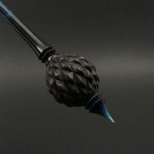Load image into Gallery viewer, Dragon egg bead spindle in African blackwood and hand dyed curly maple