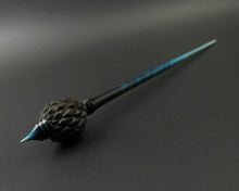 Load image into Gallery viewer, Dragon egg bead spindle in African blackwood and hand dyed curly maple