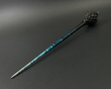 Load image into Gallery viewer, Dragon egg bead spindle in African blackwood and hand dyed curly maple