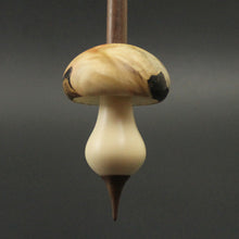 Load image into Gallery viewer, Mushroom support spindle in flame box elder burl, holly, and walnut