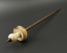 Load image into Gallery viewer, Mushroom support spindle in flame box elder burl, holly, and walnut