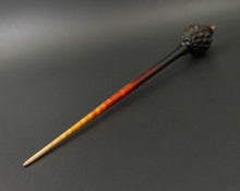 Load image into Gallery viewer, Dragon egg bead spindle in African blackwood and hand dyed curly maple