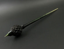Load image into Gallery viewer, Dragon egg bead spindle in African blackwood and hand dyed curly maple