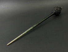 Load image into Gallery viewer, Dragon egg bead spindle in African blackwood and hand dyed curly maple