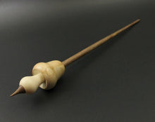 Load image into Gallery viewer, Mushroom support spindle in flame box elder, holly, and walnut