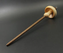 Load image into Gallery viewer, Mushroom drop spindle in yew, curly maple, and walnut