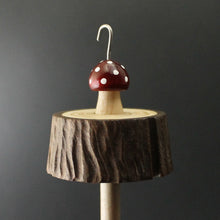 Load image into Gallery viewer, Toadstool stump drop spindle in walnut and curly maple
