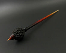 Load image into Gallery viewer, Dragon egg bead spindle in African blackwood and hand dyed curly maple