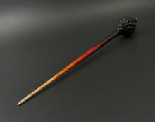 Load image into Gallery viewer, Dragon egg bead spindle in African blackwood and hand dyed curly maple