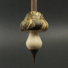 Load image into Gallery viewer, Mushroom support spindle in spalted hackberry, holly, and walnut