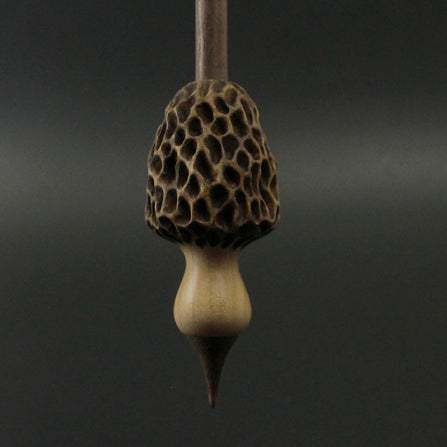 Morel mushroom support spindle in maple and walnut
