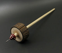 Load image into Gallery viewer, Toadstool stump drop spindle in walnut and curly maple