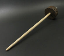 Load image into Gallery viewer, Toadstool stump drop spindle in walnut and curly maple