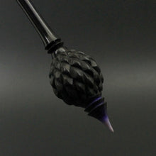 Load image into Gallery viewer, Dragon egg bead spindle in African blackwood and hand dyed curly maple