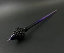 Load image into Gallery viewer, Dragon egg bead spindle in African blackwood and hand dyed curly maple