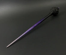 Load image into Gallery viewer, Dragon egg bead spindle in African blackwood and hand dyed curly maple