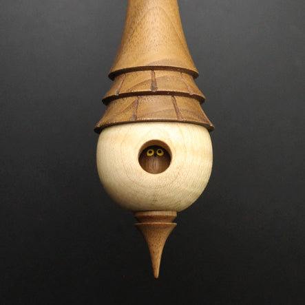 Birdhouse spindle in curly maple and walnut