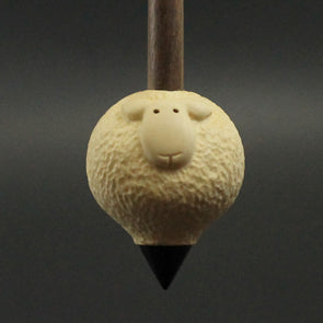 Sheep support spindle in holly and walnut