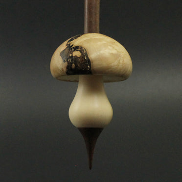 Mushroom support spindle in box elder burl, holly, and walnut