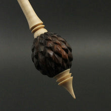 Load image into Gallery viewer, Dragon egg bead spindle in cocobolo and curly maple