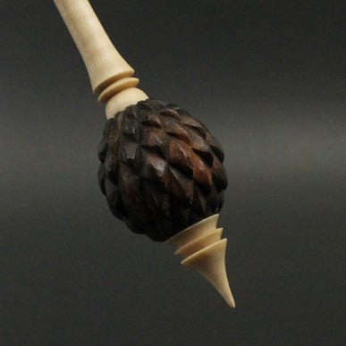 Dragon egg bead spindle in cocobolo and curly maple